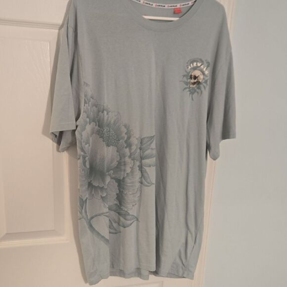 Airwalk Light Blue Graphic Tee with Floral and Skull Design - Picture 4 of 7